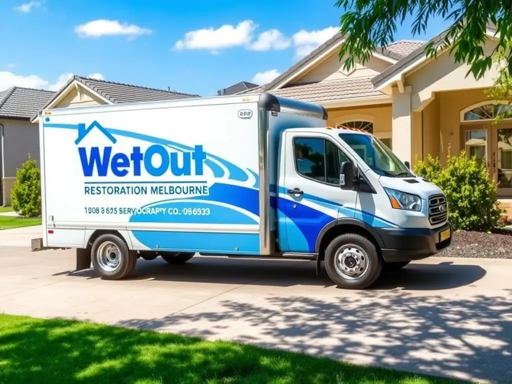 An image showing a Wet Out Restoration Melbourne truck arriving at a property, symbolizing their quick response time.